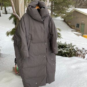 Down Long Coat Puffer, OS, Dark Gray